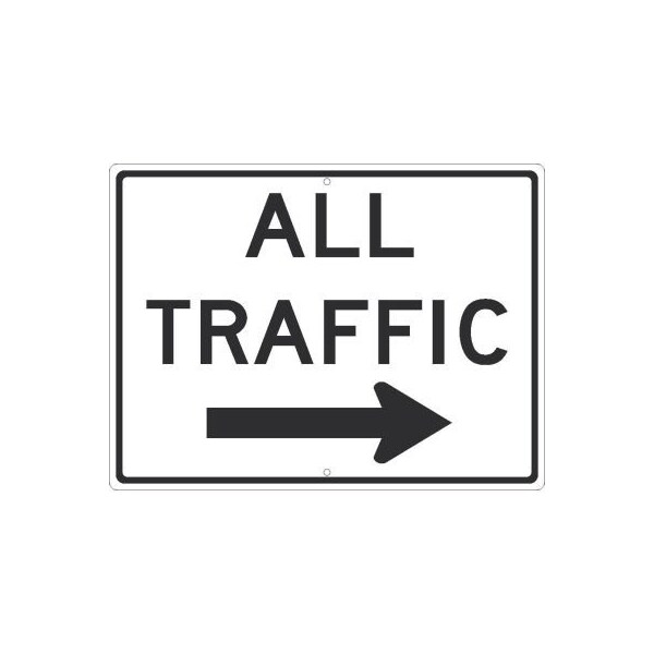 NMC Traffic Sign, All Traffic With Arrow Sign, 24in x 18in, White